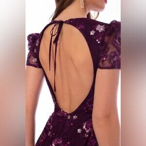Helsi Floral Sequin Open Back Minidress Plum S